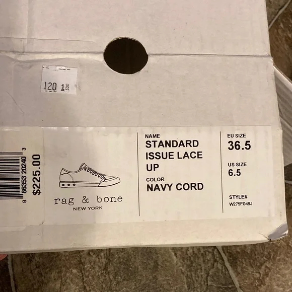 New Rag & Bone | Standard Issue Lace Up Sneaker in Navy Cord Sz 6.5 - Picture 11 of 14